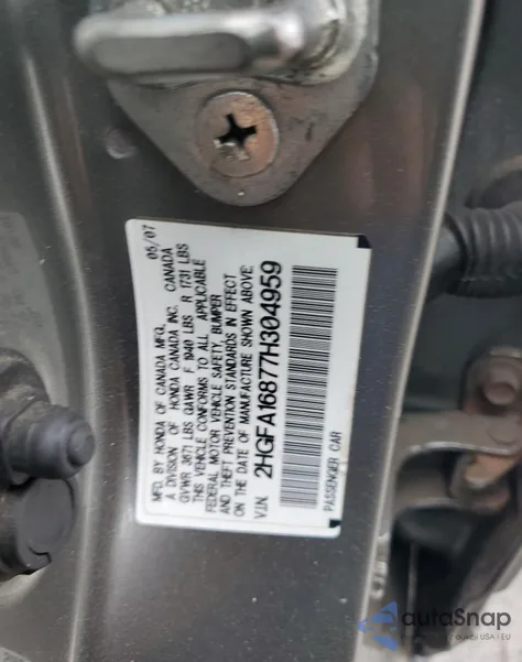 2007 Honda Civic Ex z USA, uszkodzony, nr VIN 2HGFA16877H304959